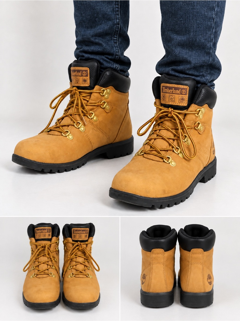 Timberland Wheat Nubuck Lace-Up Boots with Black Collar